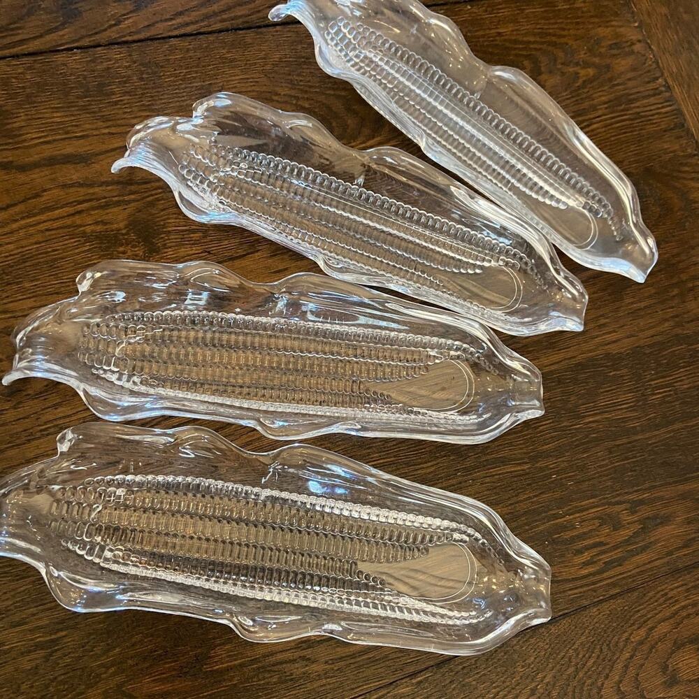 4 Vintage Clear Press Acrylic Corn Cob Serving Dishes